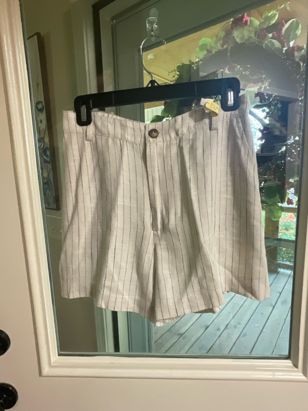 Striped Light Beige Tailored Linen Shorts